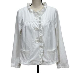 Sonoma Life + Style White Ruffle Front Button Jacket Women’s Large